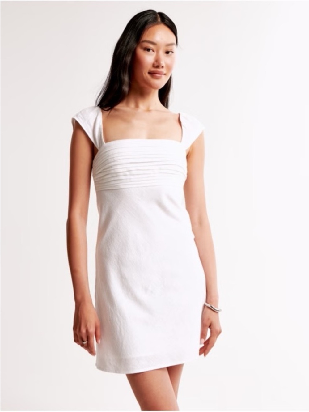 Abercrombie & Fitch Emerson Cap Sleeve Mini Dress Linen Cotton White NWT
